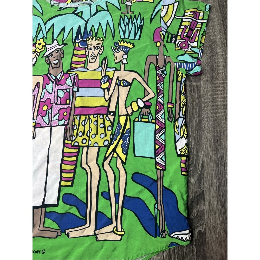 VTG 80's Esprit Resnicoff Art Print Top Women's Small Beach Tropical Shirt Tunic - Picture 11 of 16